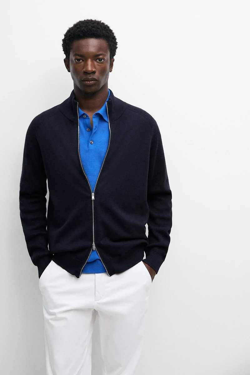 Knit cotton blend cardigan with raglan sleeves