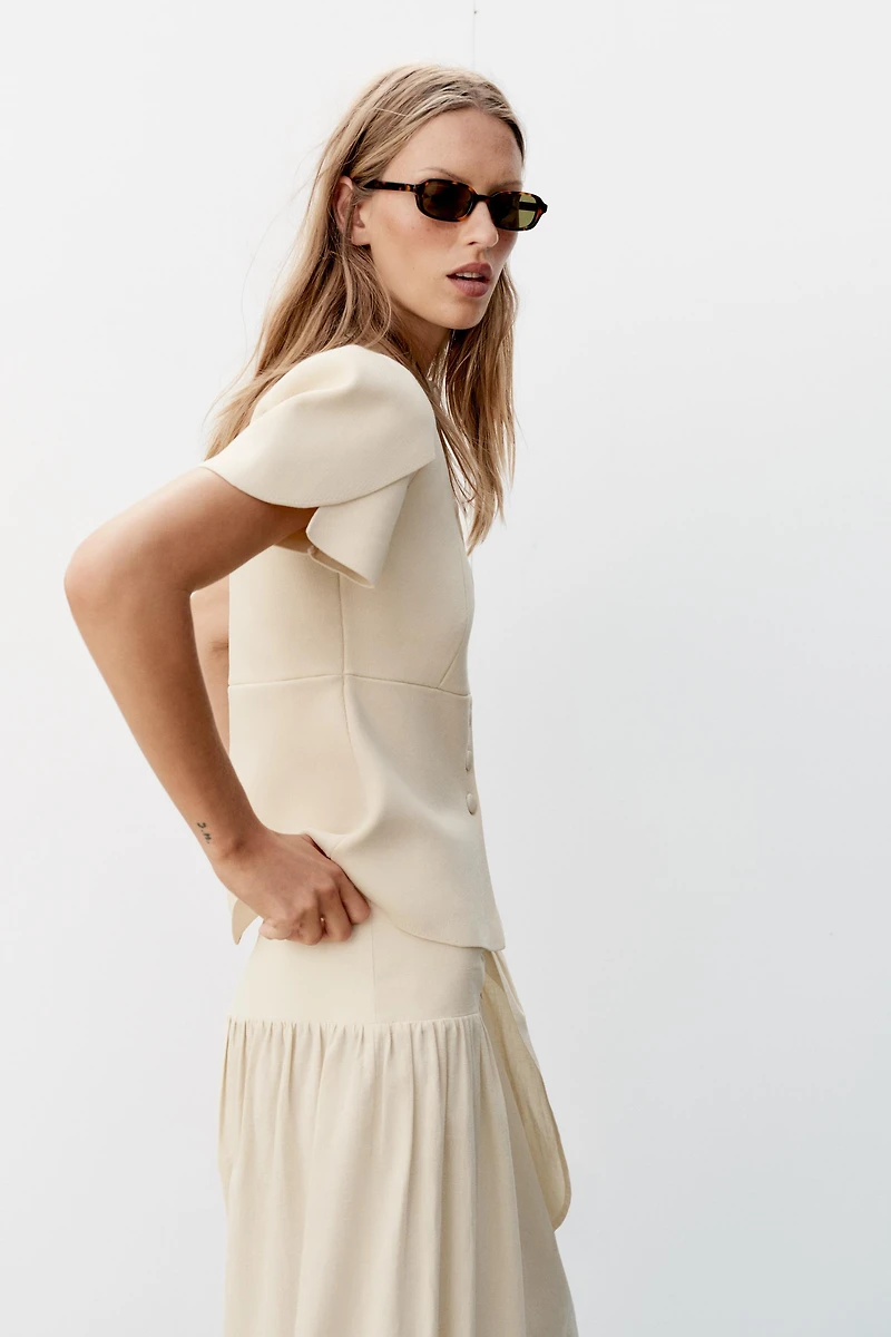 CARDIGAN WITH PUFF SLEEVES AND SLITS