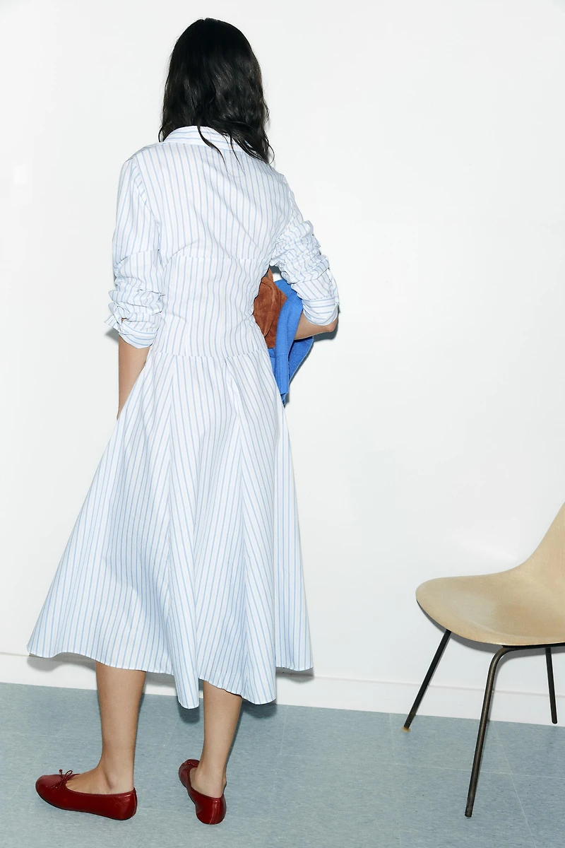 STRIPED MIDI SHIRT DRESS