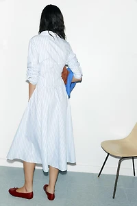 STRIPED MIDI SHIRT DRESS