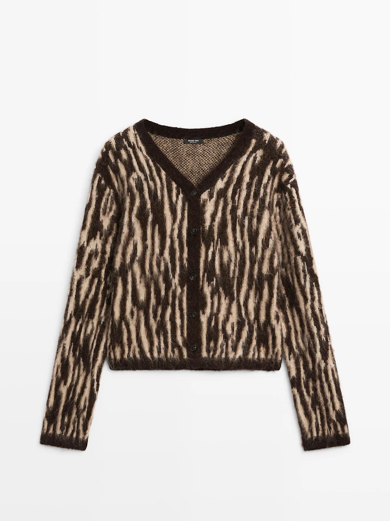 Alpaca wool blend animal print cardigan