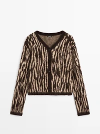 Alpaca wool blend animal print cardigan