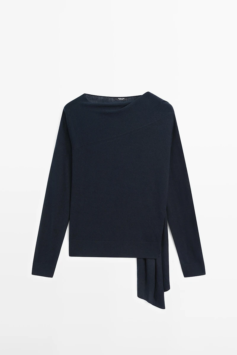 Pull en maille avec écharpe soie mélangée - STUDIO