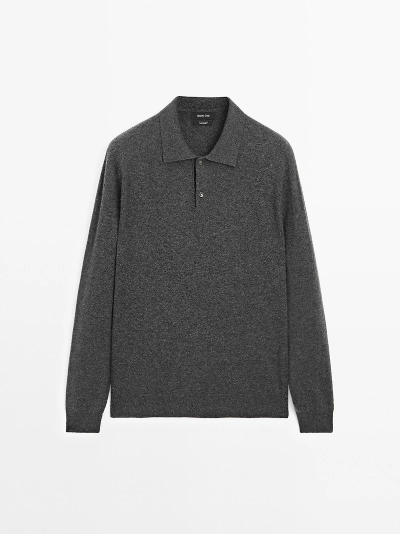 100% cashmere ribbed knit polo shirt