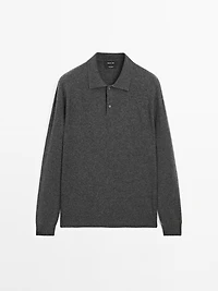 100% cashmere ribbed knit polo shirt
