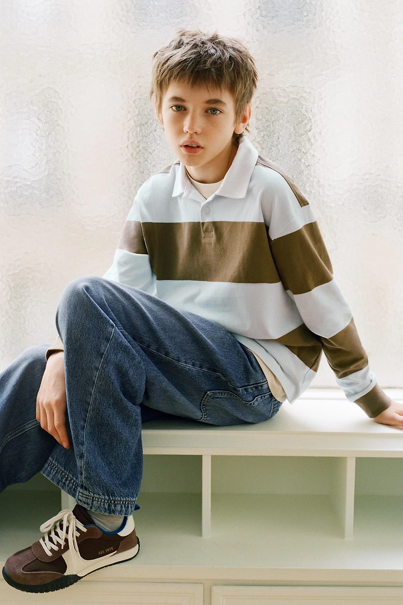 STRIPED POLO SHIRT WITH EMBROIDERED TEXT