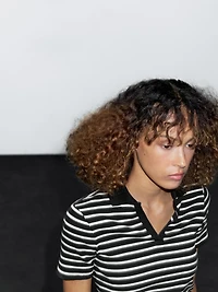 Striped cotton blend polo T-shirt