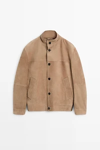 Nubuck leather stand-up collar jacket