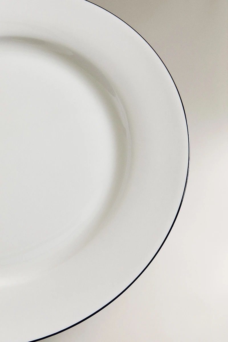 BONE CHINA DINNER PLATE WITH BLACK RIM