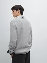 Knit wool blend cardigan with collar