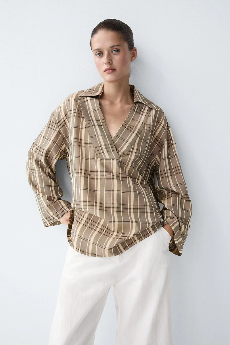 Oversize check polo shirt