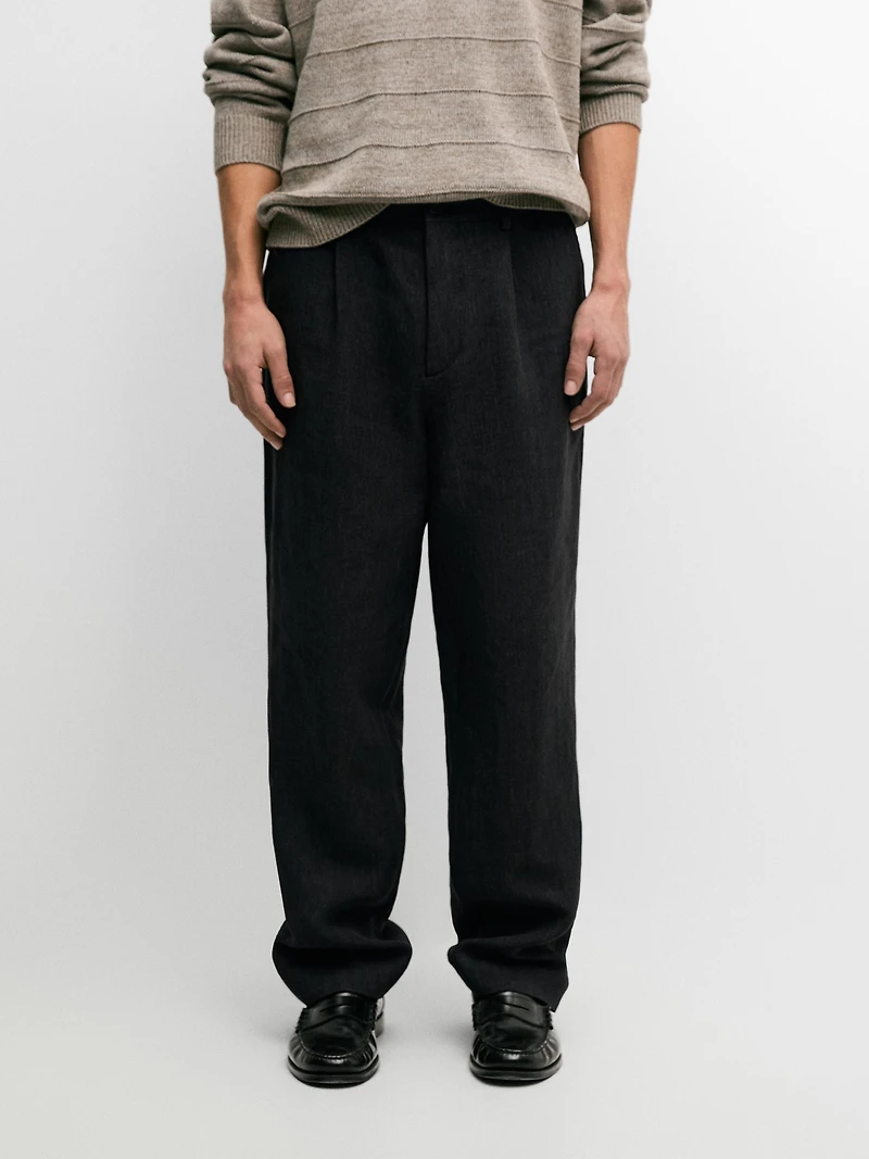 Pantalon chiné total look lin