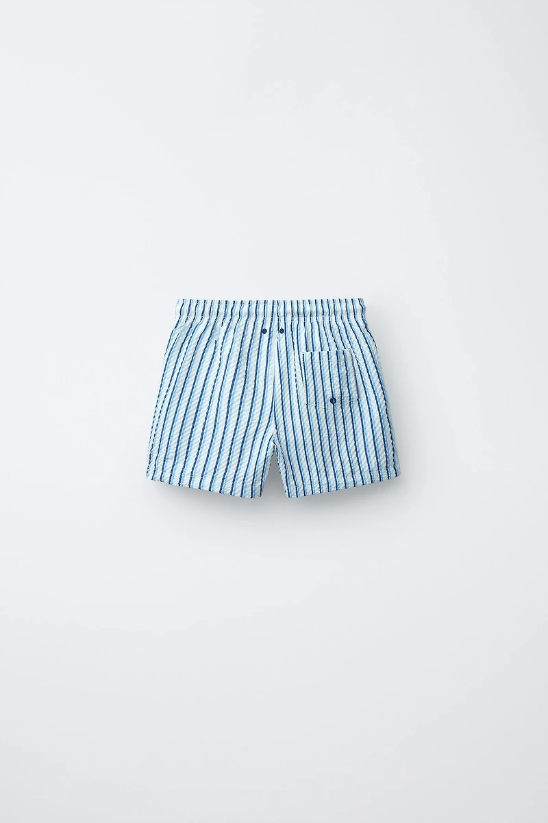 6-14 YEARS/ STRIPED SEERSUCKER SWIM SHORTS