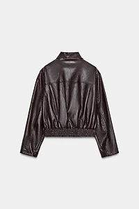 CROPPED FAUX LEATHER BOMBER JACKET