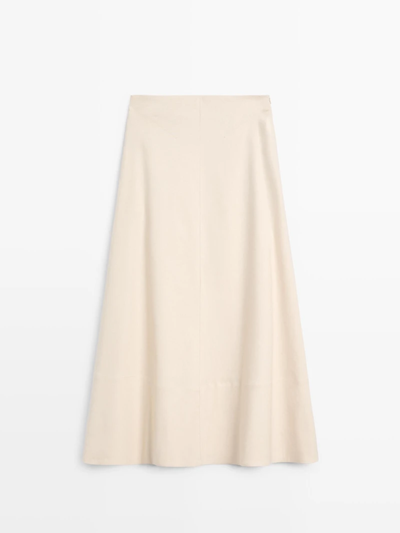 Linen blend flared skirt with pocket