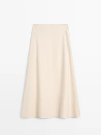 Linen blend flared skirt with pocket