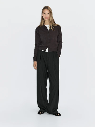 Mid-rise wide-leg pinstripe trousers