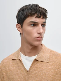 Textured knit cotton and linen blend polo shirt