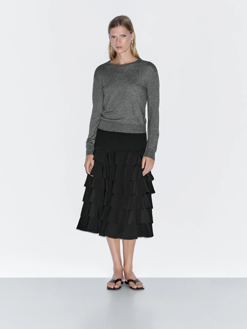 Ruffled midi skirt
