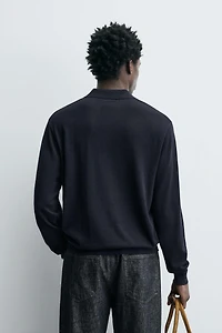 WOOL - SILK BLEND KNIT POLO SHIRT