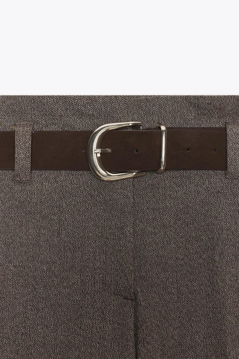 HERRINGBONE BELTED PANTS