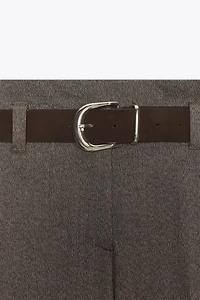 HERRINGBONE BELTED PANTS