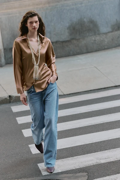 SATIN EFFECT DROP SHOULDER SHIRT