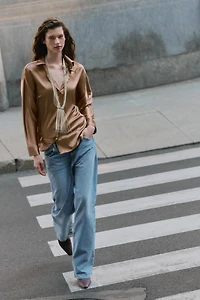 SATIN EFFECT DROP SHOULDER SHIRT