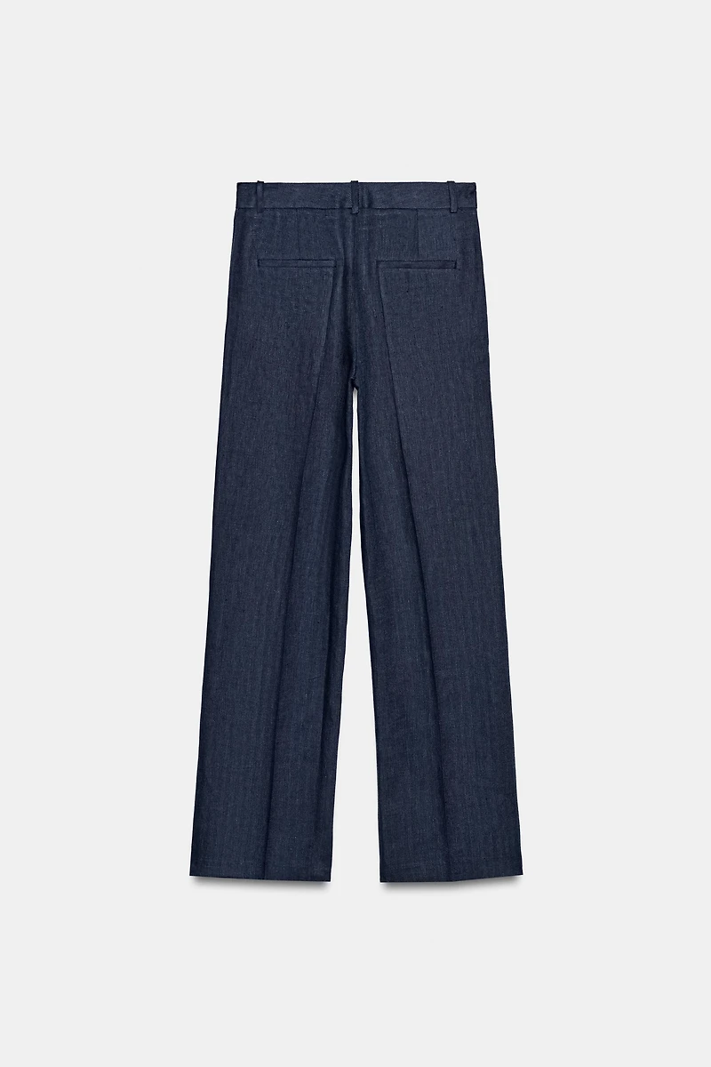 100% LINEN HERRINGBONE PANTS