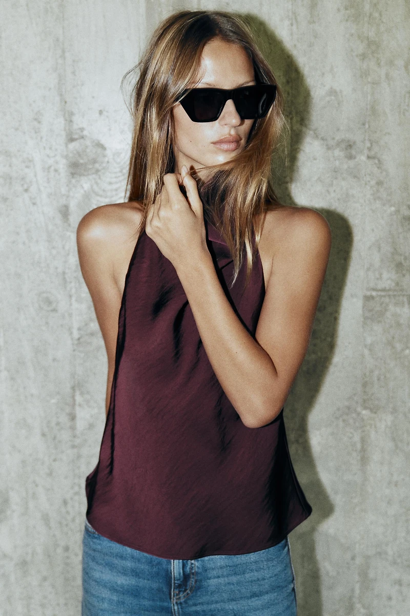 SATIN EFFECT HALTER TOP