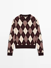 Cotton knit sweater with argyle detail