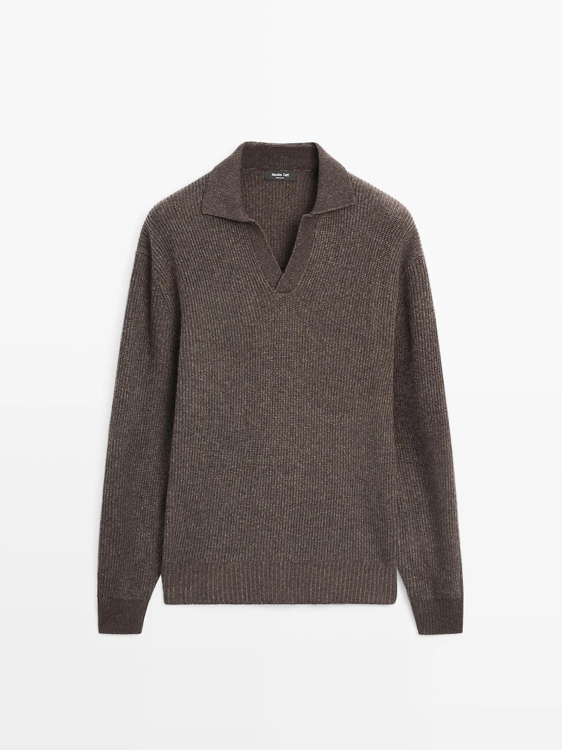 V-neck knit polo sweater