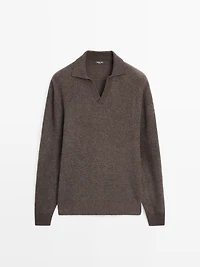 V-neck knit polo sweater