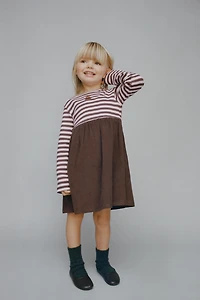 ROBE RAYURES ET VELOURS CÔTELÉ FIN BRODÉ