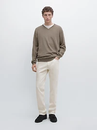 Cotton blend V-neck knit sweater