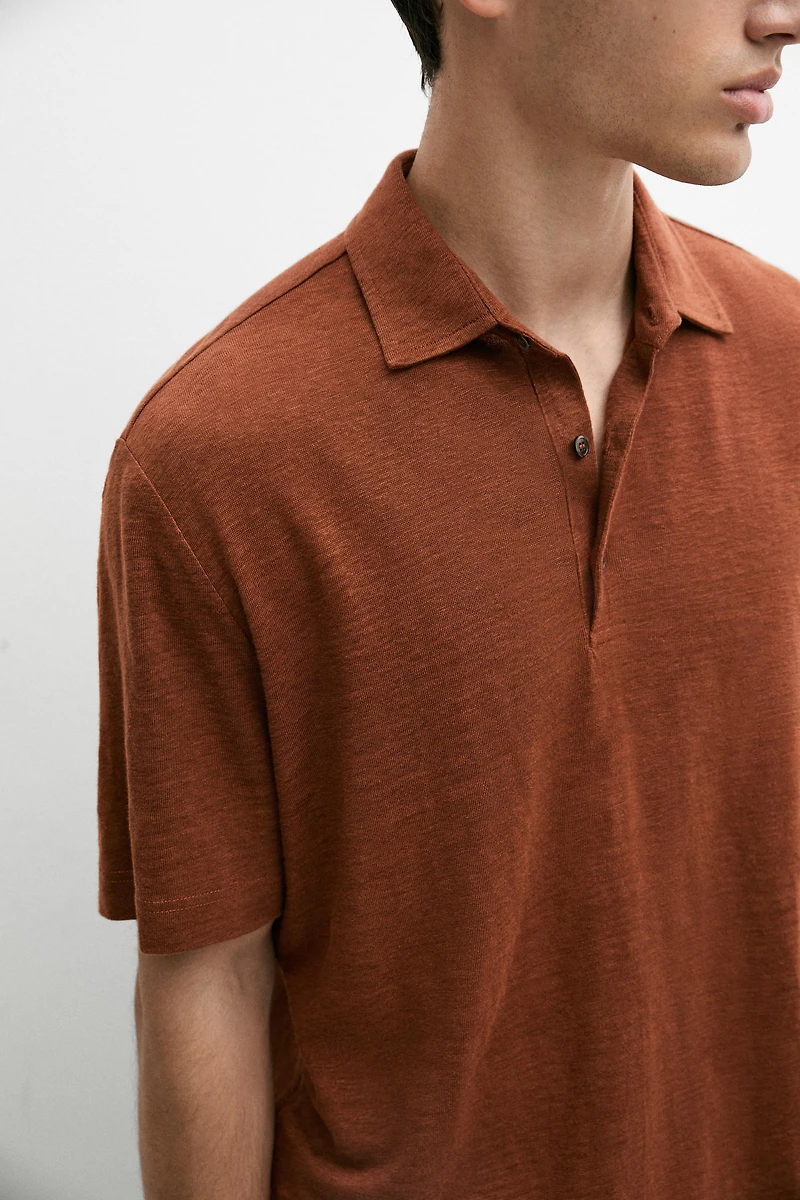 Polo 100 % lin à manches courtes