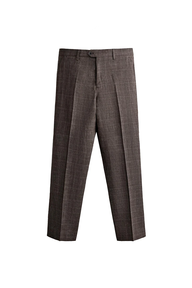 PANTALON DE COSTUME À CARREAUX LIN/LAINE