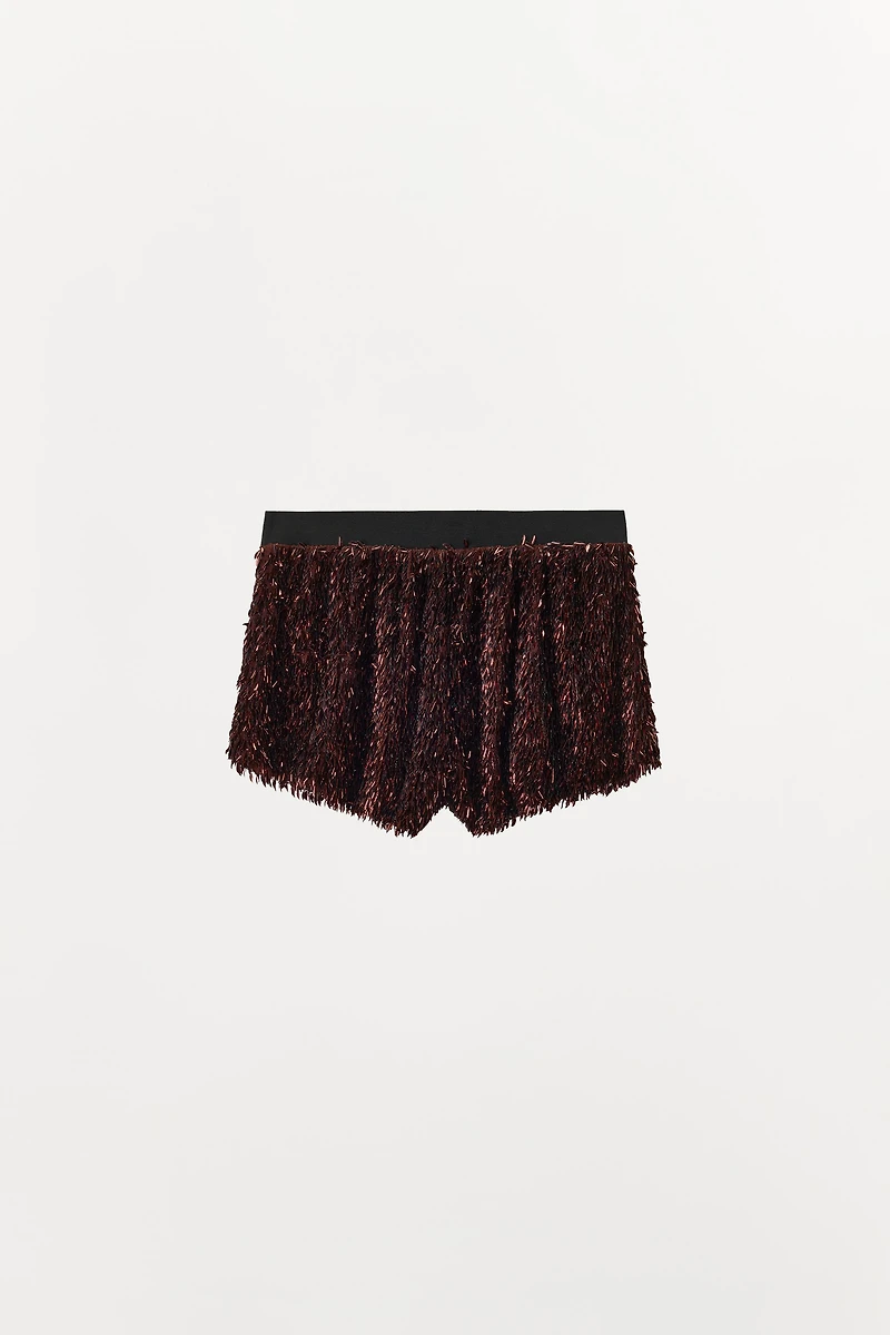 CONTRAST WAIST SEQUIN SHORTS