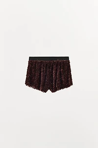 CONTRAST WAIST SEQUIN SHORTS