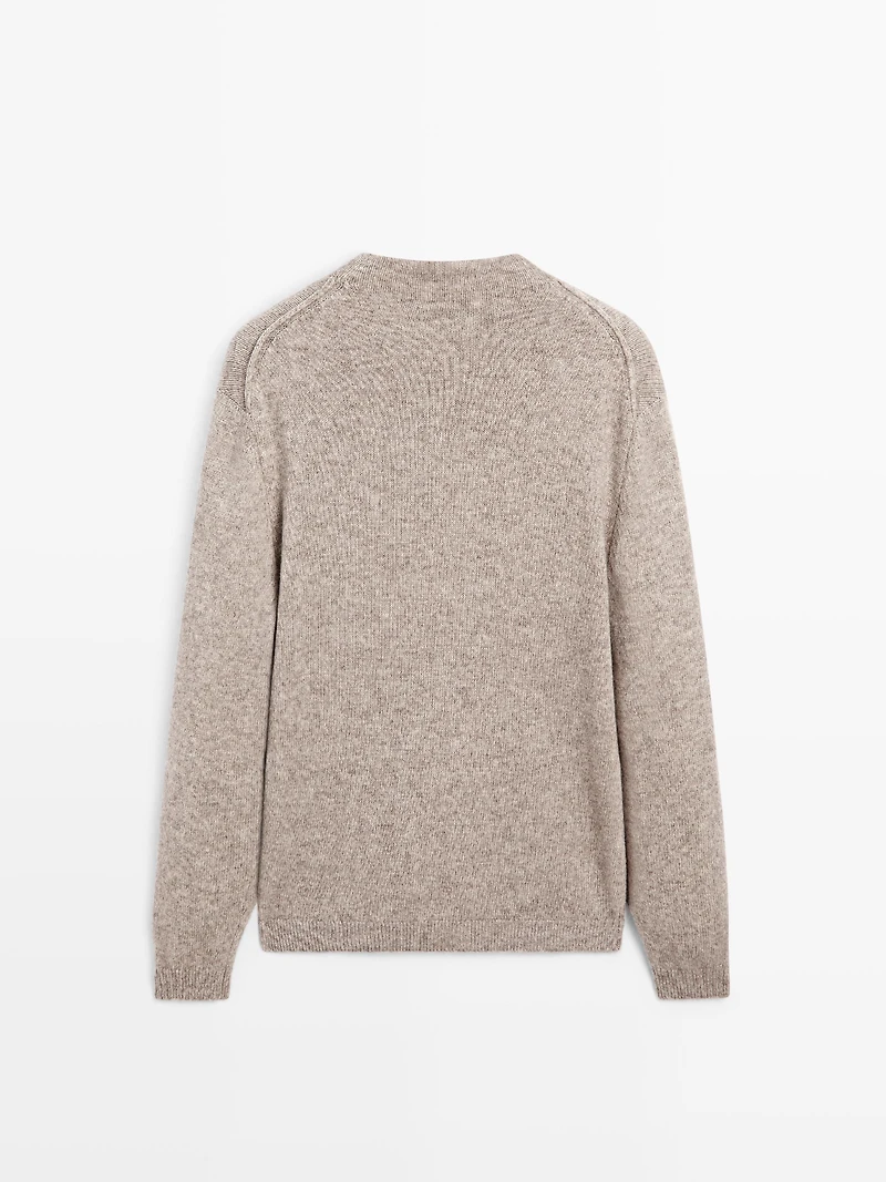 Wool blend crew neck knit sweater