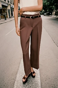 BELTED CUFFED HEM PANTS