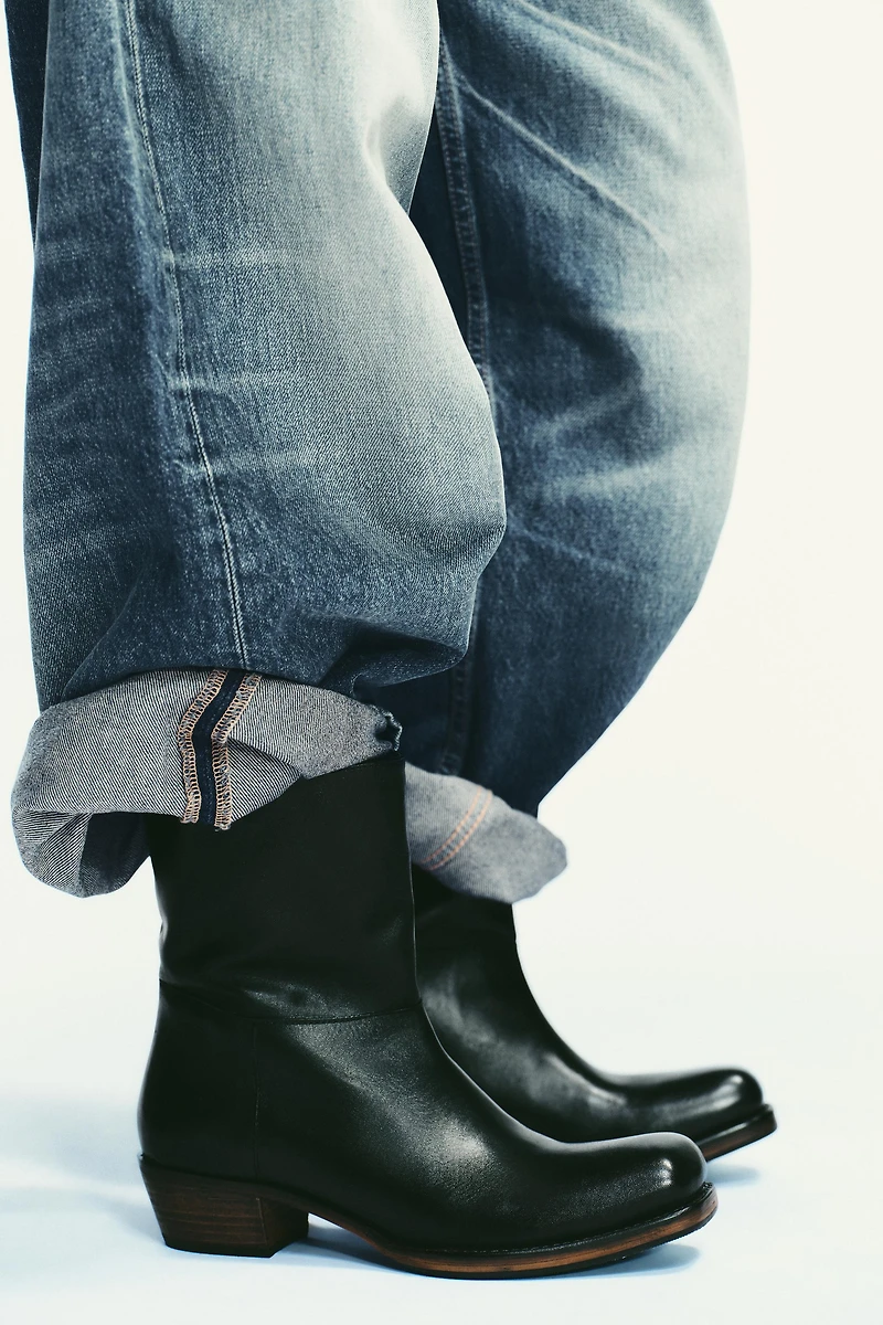 LEATHER COWBOY ANKLE BOOTS