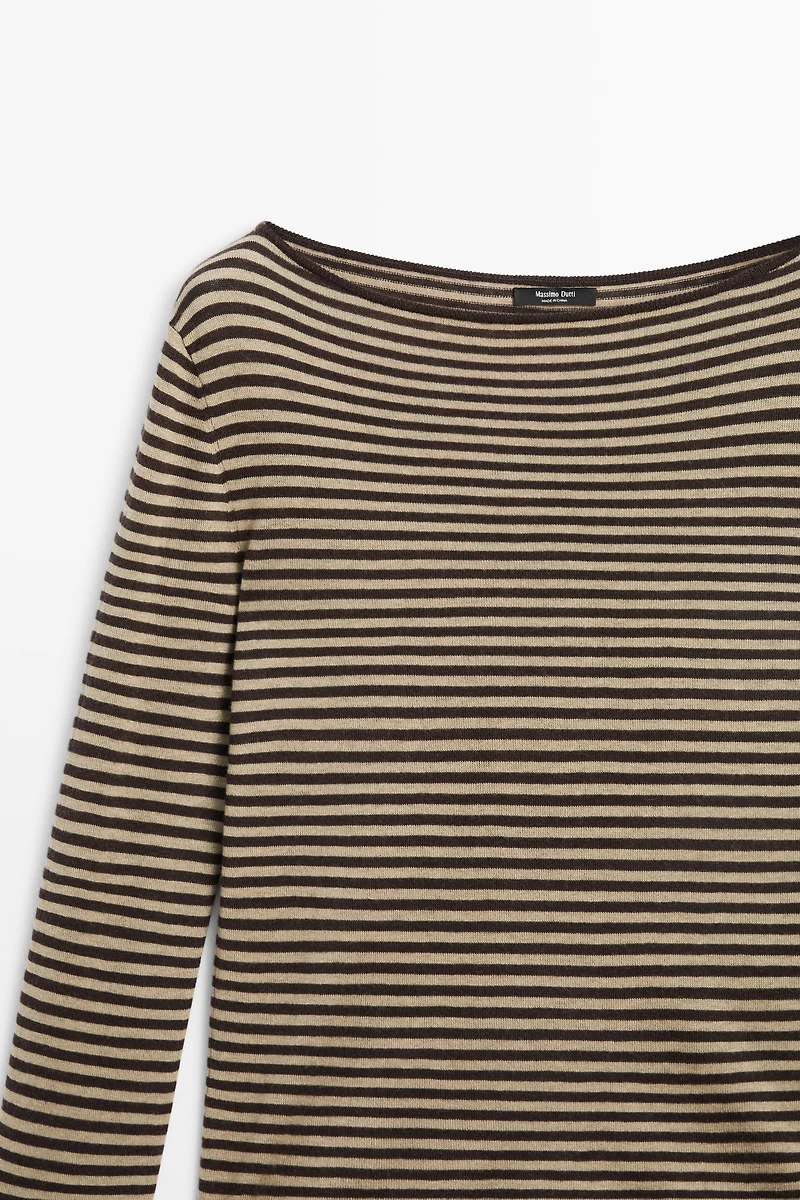 Striped wool-blend knit sweater