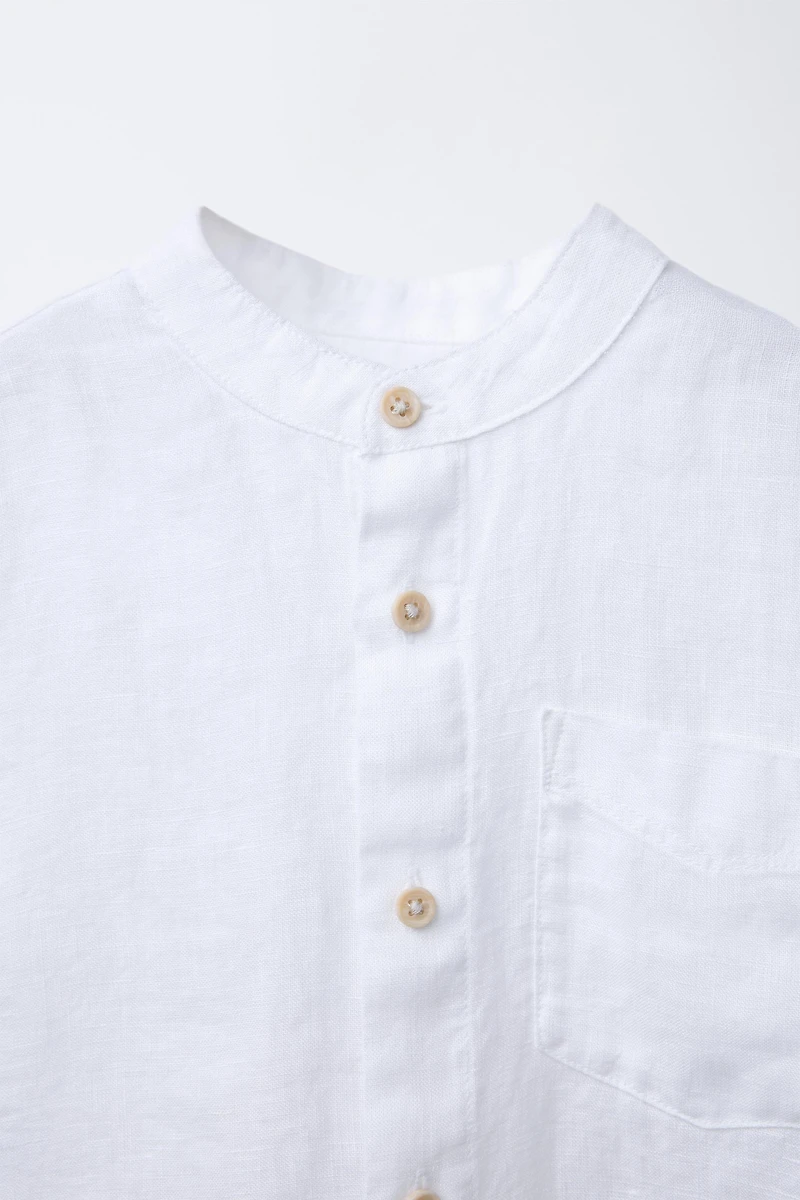LINEN MANDARIN COLLAR SHIRT