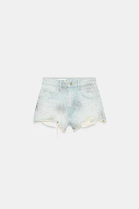 RIPPED HIGH-RISE RHINESTONE DENIM SHORTS