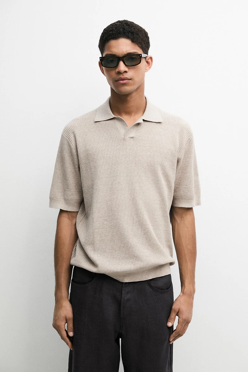 Cotton blend knit polo shirt
