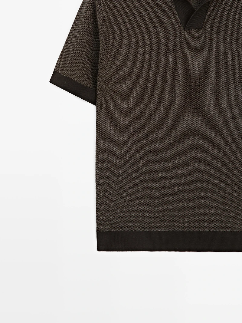 100% cotton textured knit polo sweater