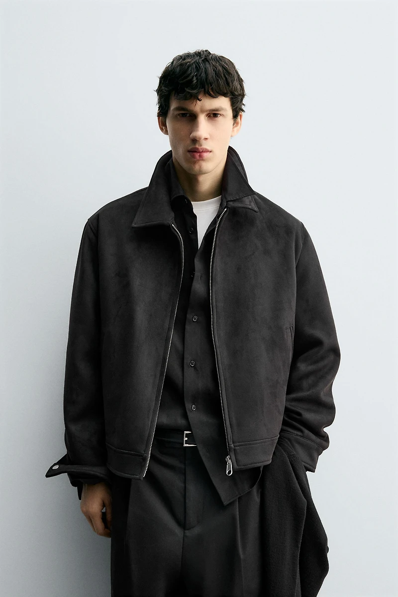 REGULAR FIT FAUX SUEDE JACKET