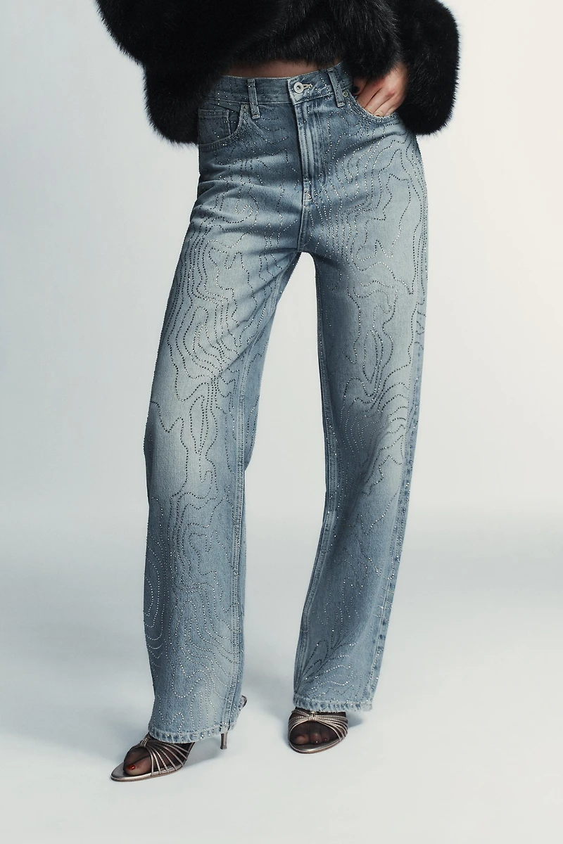 TRF HIGH-WAISTED STRAIGHT SHINY JEANS