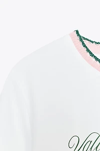 T-SHIRT TEXTE COL TRICOT